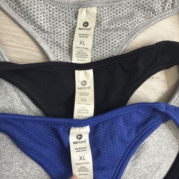 90 Degree by Reflex (3) Front Zipper Sports Bra Size XL  Black, Gray & Blue - Picture 3 of 5